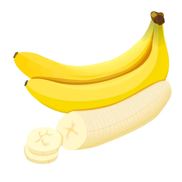 Banana. Plátanos frescos maduros aislados sobre fondo blanco — Vector de stock