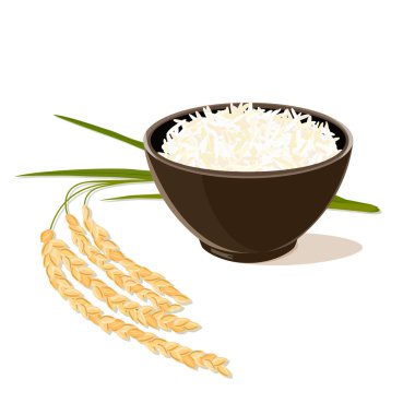 pirinç bitki ve kase pirinç dolu