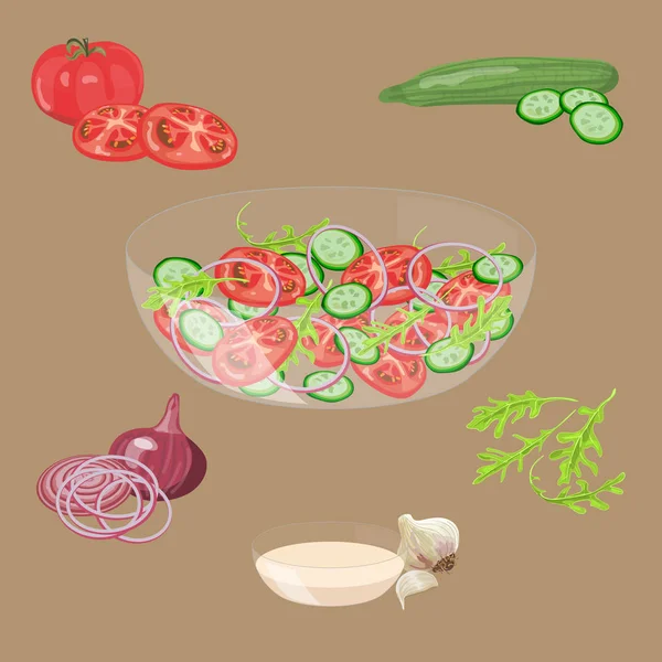 Ensalada de verduras frescas. — Vector de stock