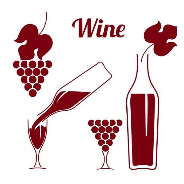 Набір символів вина. Вино виливається з пляшки в склянку . — стоковий вектор