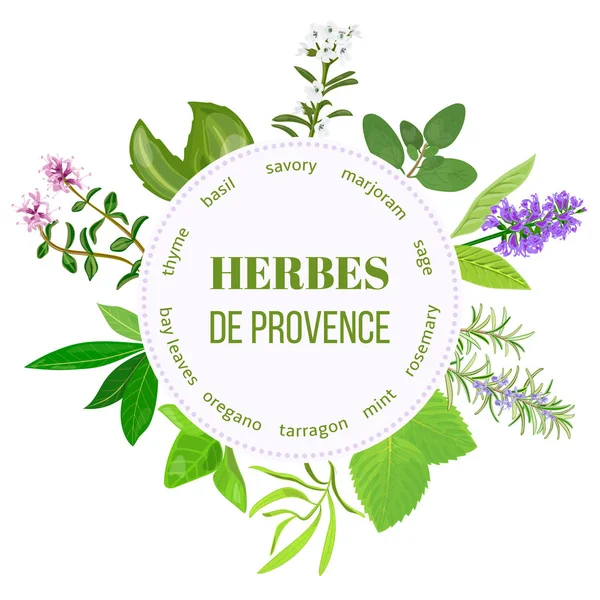 Emblema redondo de herbes de provence — Vector de stock