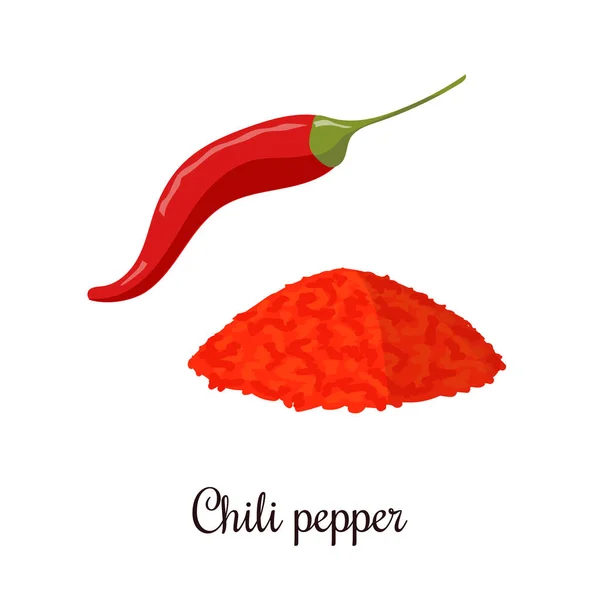 Chilli papričky a prášek realistický styl, samostatný — Stockový vektor
