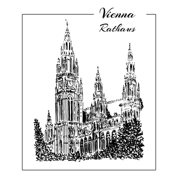 Viena Rathaus. Vector bosquejo dibujado a mano — Vector de stock