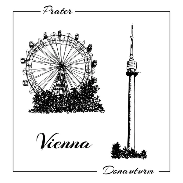 Vienna prater e donauturm . — Vettoriale Stock