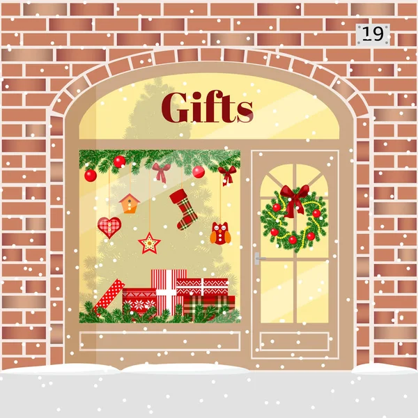 Tienda de regalos de Navidad tienda de regalos  . — Vector de stock