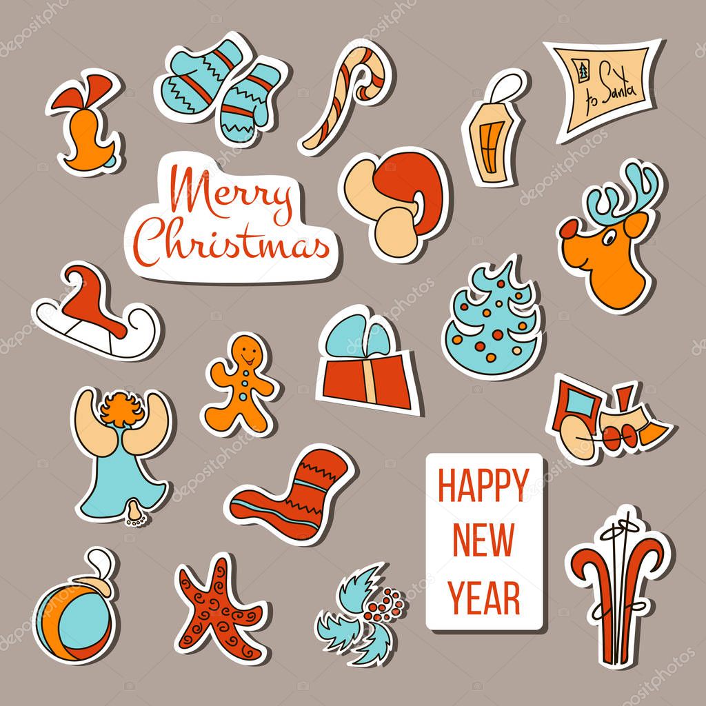 Christmas stickers vector. Christmas set poster