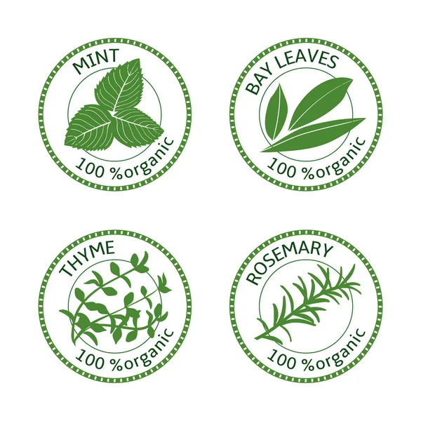 Set de etiquetas de hierbas. 100 orgánicos. Vector — Archivo Imágenes Vectoriales