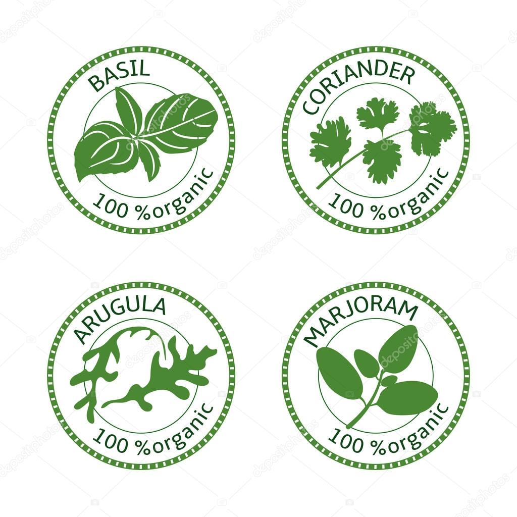 Set of herbs labels. 100 organic. Vector