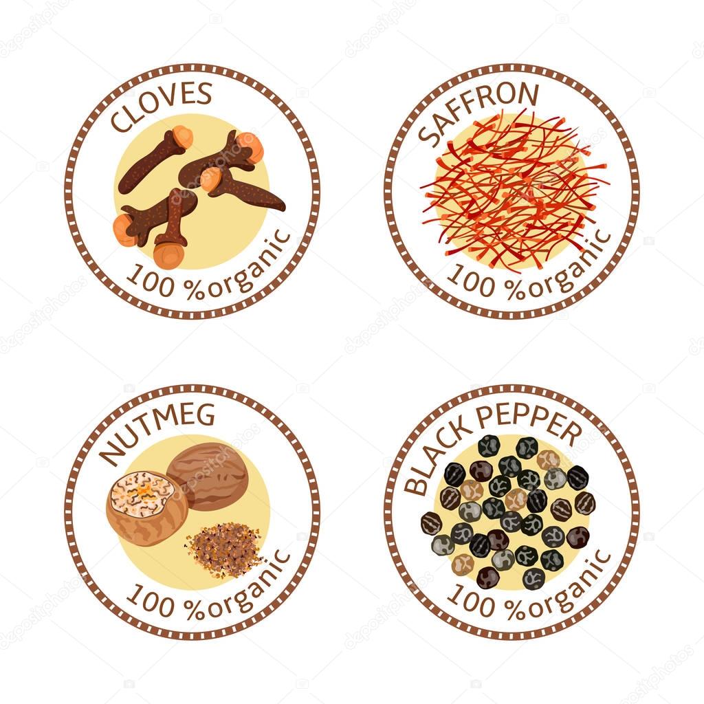 Set of spices labels. 100 organic. collection