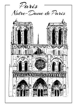 Notre Dame de Paris Katedrali, Fransa. El çizim sketch vektör