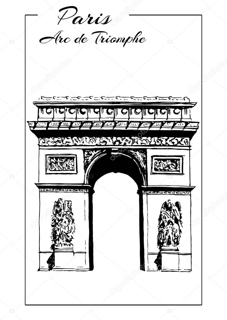 Arc de Triomphe, Paris, France. triumphal arch, sketch vector illustration