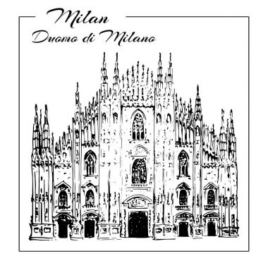 Milan sembolü. Duomo di Milano... Elle çizilmiş kroki. Milano Duomo Katedrali