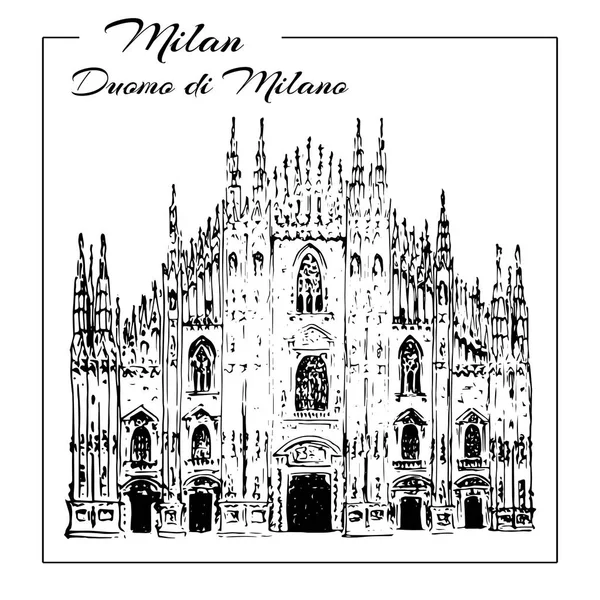 Símbolo Milán. Duomo di Milano... boceto dibujado a mano. Catedral del Duomo en Milán — Archivo Imágenes Vectoriales