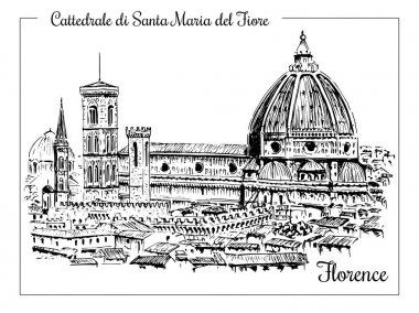 Katedral Floransa, İtalya. Vektör el çizilmiş kroki
