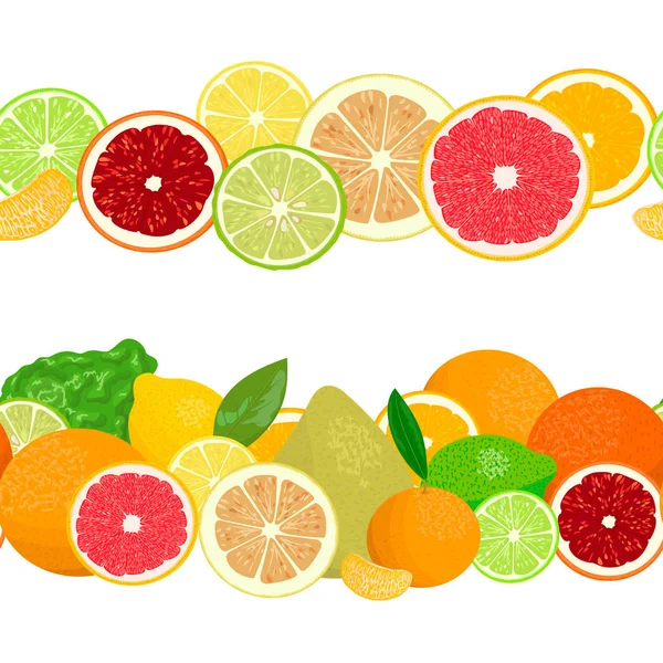 Sommar vykort. Citrusfrukter i kransar. — Stock vektor