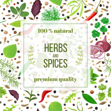 Cooking herbs and spices seamless pattern set clipart