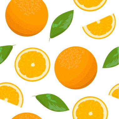Turuncu Tema. Dikişsiz desen vektör toplama gerçekçi meyve ve dilimleri.