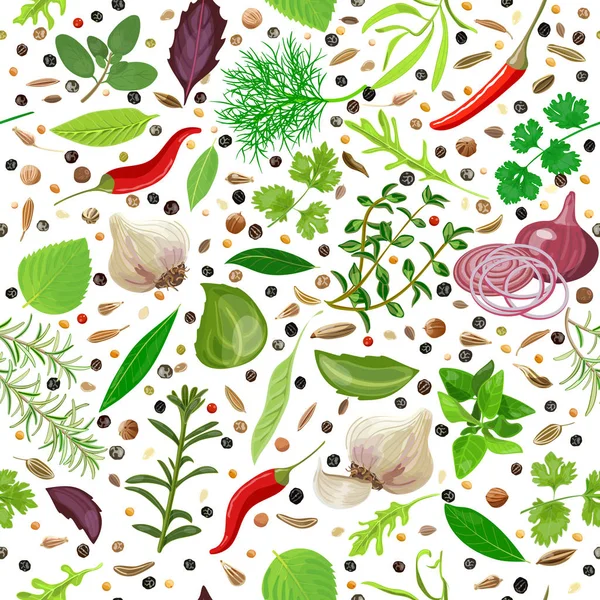 Ensemble vectoriel de motifs sans couture aux herbes et épices de cuisson — Image vectorielle