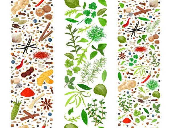 Culinary herbs and spices organised in three ribbons — Stock Illustration Culinary herbs and spices organised in three ribbons Vector Graphics