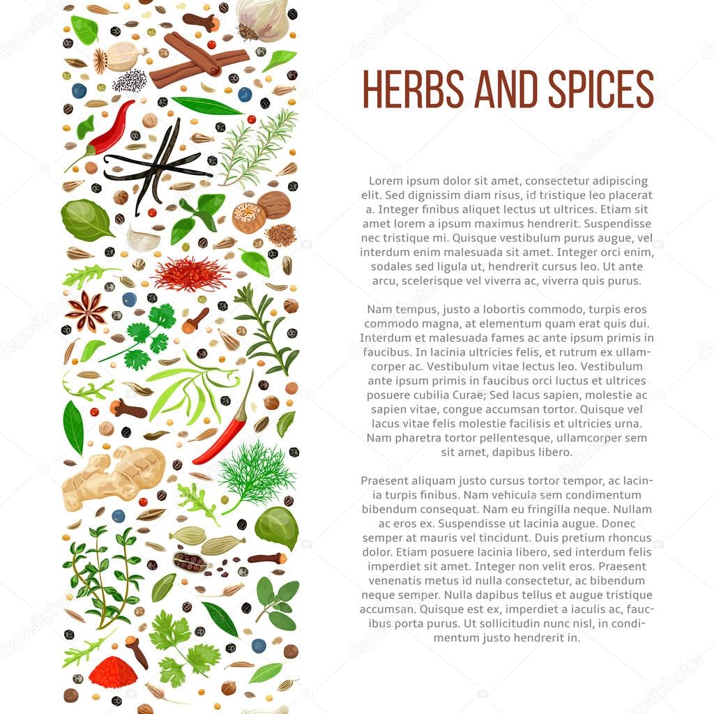 different herbs and spices with description text