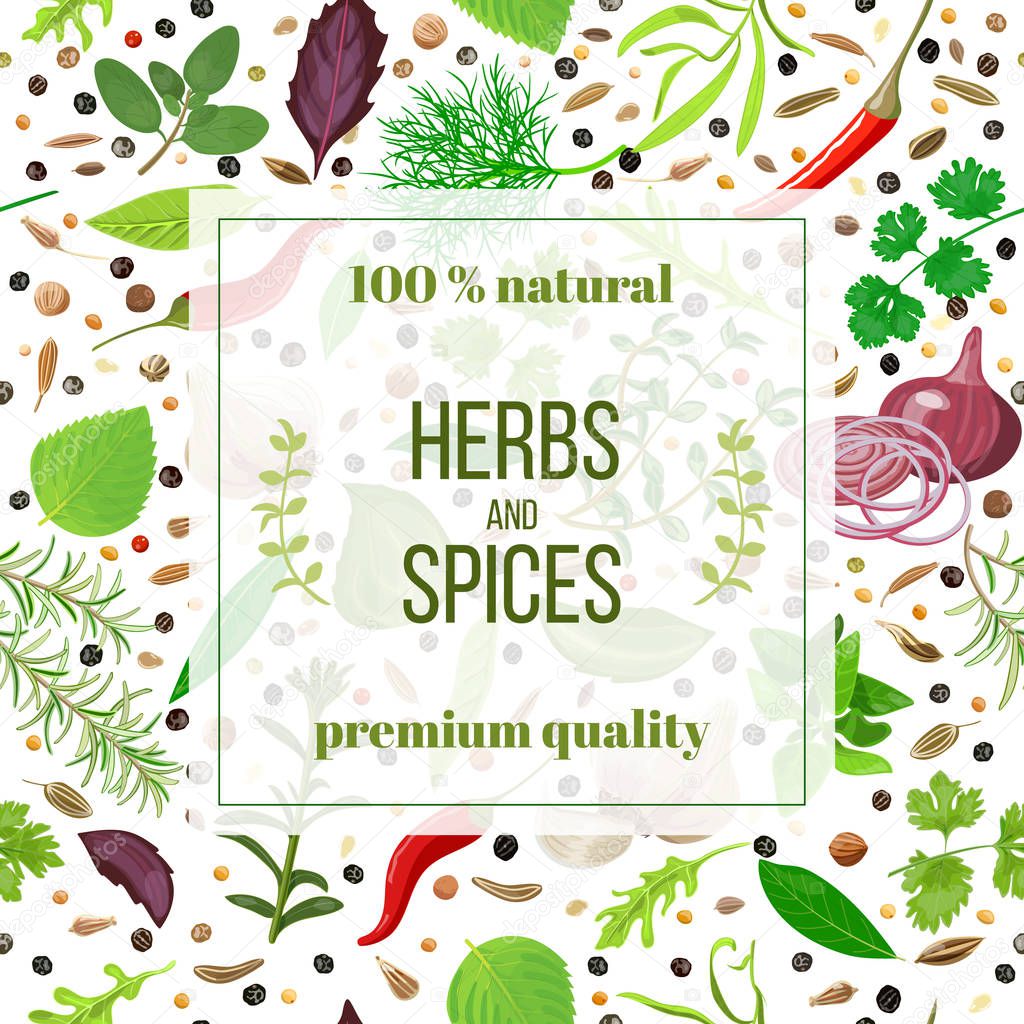 Cooking herbs and spices seamless pattern set