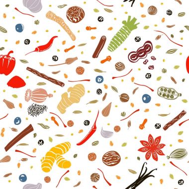 Cooking spices seamless pattern vector set clipart