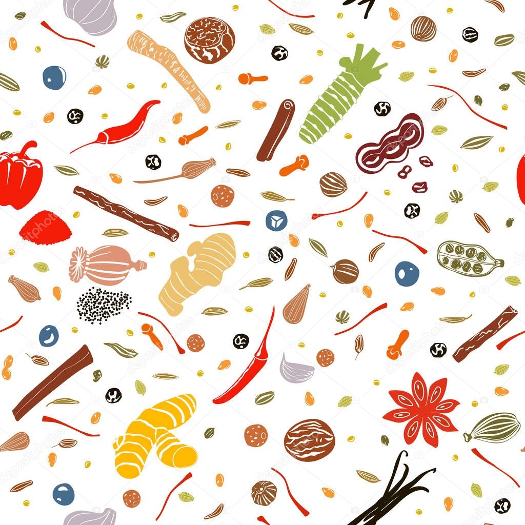 Cooking spices seamless pattern vector set