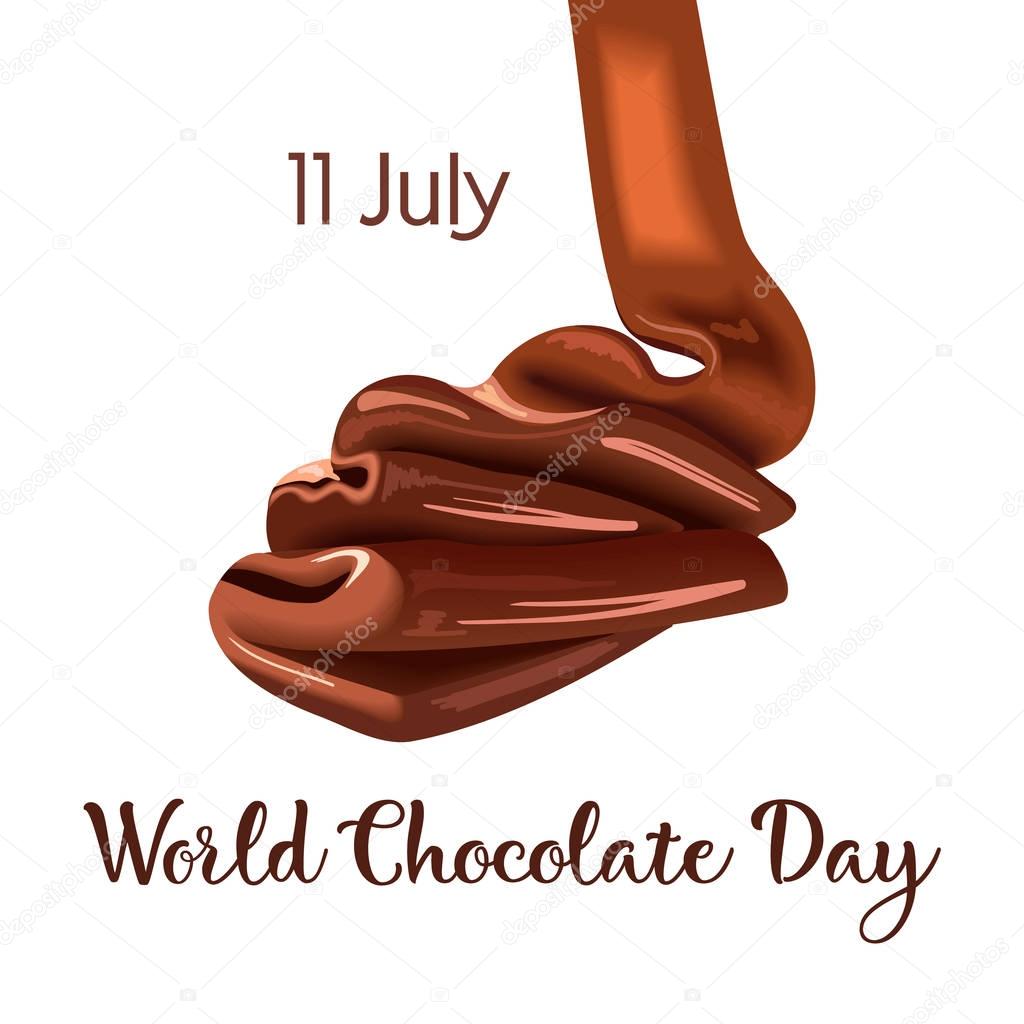 World Chocolate Day. Melted chocolate, cream, butter swirl. Vector illustration on white background.