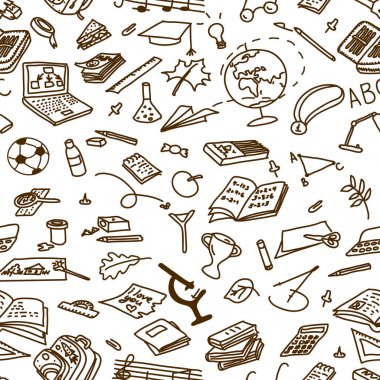 geri çekilmiş siyah mürekkep siluetleri kare kağıt, kroki, doodle, vektör seamless modeli okula, el