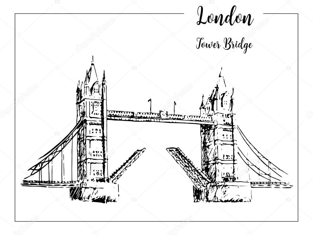 Tower Bridge. London symbol. Beautiful hand drawn vector sketch illustration.