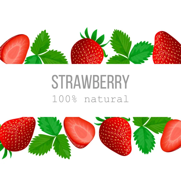 Ripe Strawberry Horizontal label with text 100 percent natural — Stock Vector