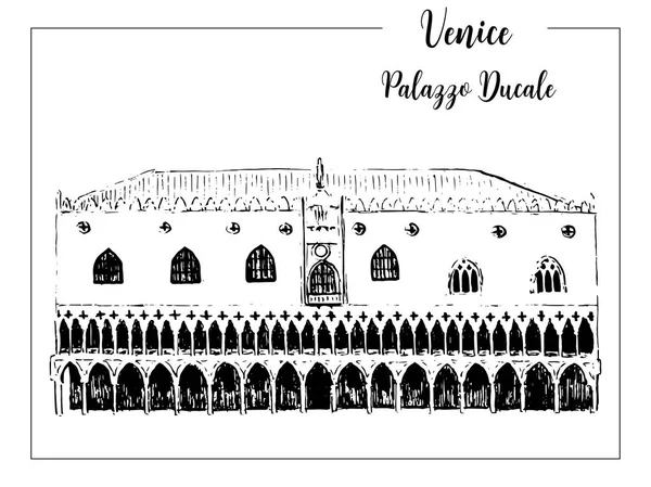 Dogepalatset eller Palazzo ducale. Vector skiss. Venedig — Stock vektor