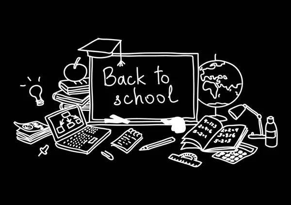 Back to school, hand drawn set color sketch, doodle, vector. Chalk board style. — Stock Vector