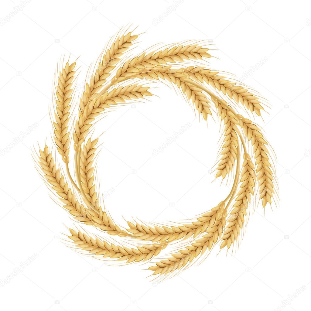 Wreath made of Wheat. Concept for organic products label, harvest and local farming, grain, bakery.