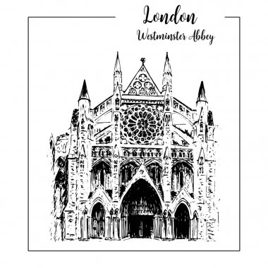 Westminster abbey, London mimari sembolü. Güzel elle çizilmiş vektör kroki çizim