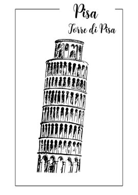 Pisa Kulesi, çan kulesi yaslanmış. vektör çizimi. Pisa