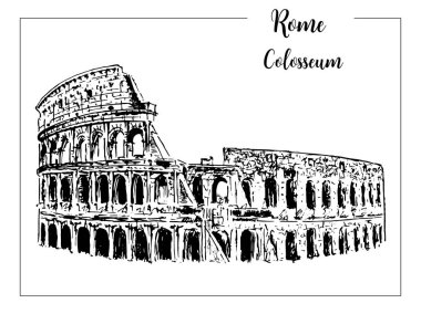 Coliseum. Roma mimari sembolü. Güzel elle çizilmiş vektör kroki çizim. İtalya. beyaz izole