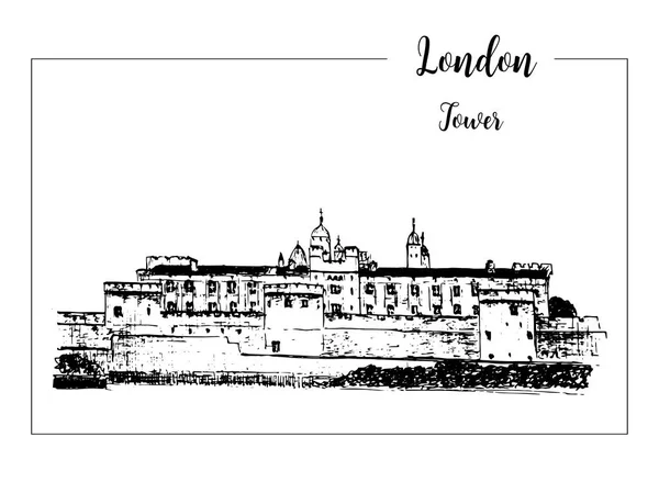 Torre di Londra, simbolo architettonico. Bella mano disegnato disegno vettoriale schizzo — Vettoriale Stock