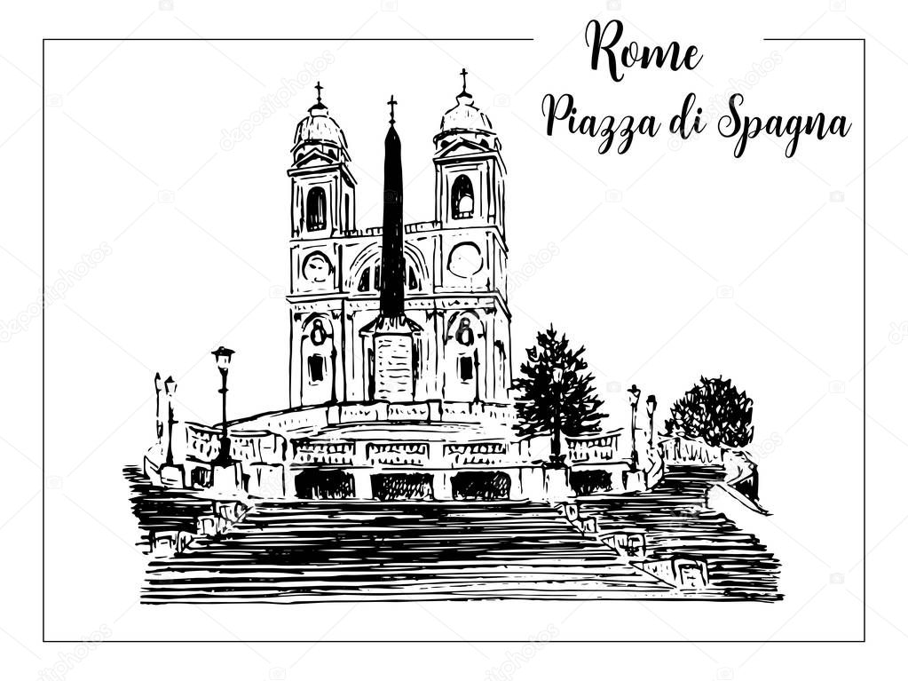 vector sketch of The Spanish Steps in Rome.