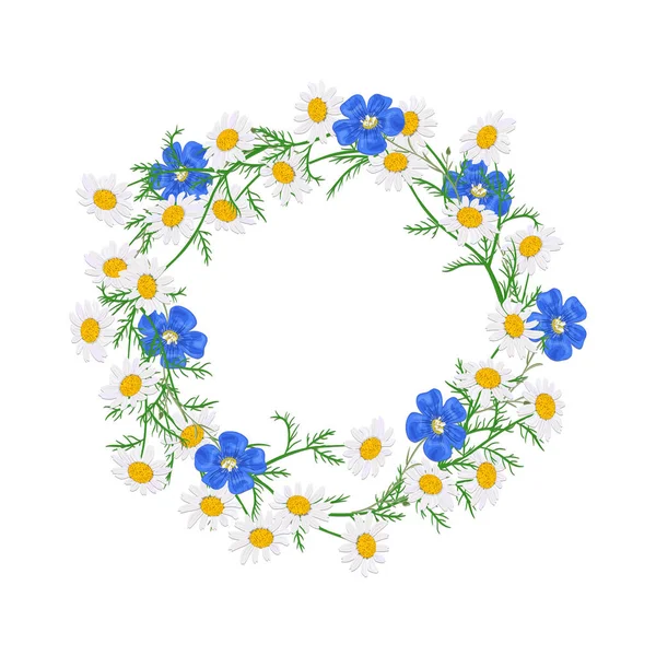 Conjunto de flores vectoriales. Hermosa corona. Elegante colección floral con hojas y flores aisladas azules, blancas, amarillas — Vector de stock
