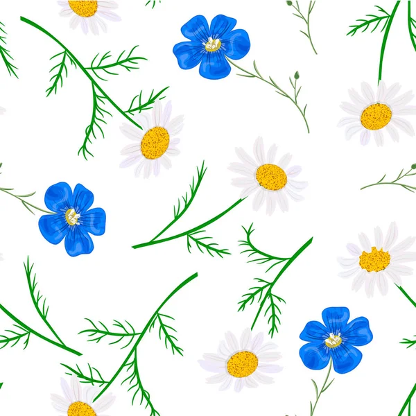 Daisy e esquece-me. padrão sem costura Conjunto de flores vetoriais. coleção floral —  Vetores de Stock