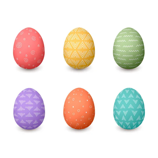 Felizes ovos de Páscoa. Conjunto de whtie ovos de Páscoa com diferentes texturas simples sobre fundo branco dourado isolado —  Vetores de Stock