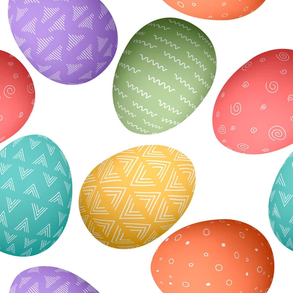 Feliz padrão de ovos de Páscoa sem costura. Conjunto de whtie ovos de Páscoa com diferentes texturas simples sobre fundo branco —  Vetores de Stock