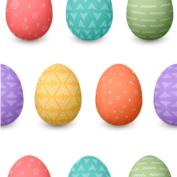 Feliz padrão de ovos de Páscoa sem costura. Conjunto de ovos de Páscoa coloridos ornamentados com diferentes texturas simples —  Vetores de Stock