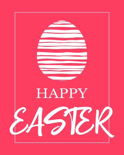 Feliz Pascua. Huevo plano blanco decorado con simples adornos abstractos sobre fondo rojo . — Vector de stock