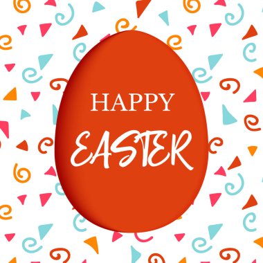 Mutlu paskalyalar. Kırmızı düz yumurta basit soyut süsler ile dekore edilmiştir. basit pembe, turuncu, kırmızı, mavi çizgili,
