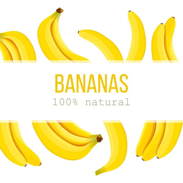 Спелые бананы Горизонтальная этикетка с текстом 100% натуральный — стоковый вектор