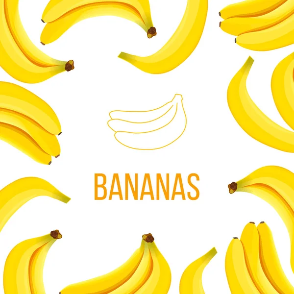 Banana enmarcada tarjeta vectorial. centro vacío abordado con plátanos maduros — Vector de stock