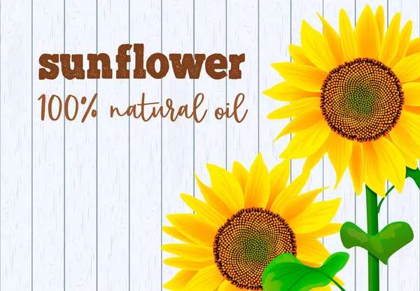 Sonnenblumen auf weißem Holzhintergrund Vektor Illustration — Stockvektor