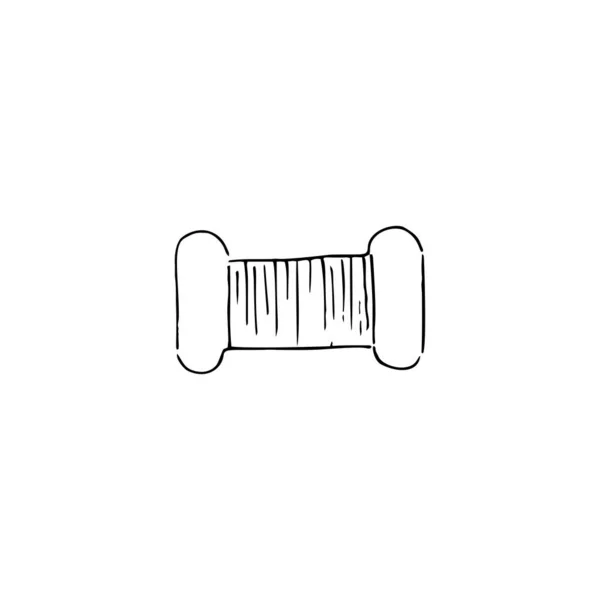 Spool with threads, sewing button and thimble isolated on white background. Ink pen vintage sketch — Stok Vektör